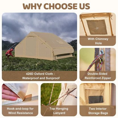 6 Person Inflatable Camping Tent with Pump, 10ft x7ft Glamping Family Tent Easy Setup 4 Season Waterproof Windproof Outdoor Blow Up Tent Luxury Oxford Cabin with Mesh Windows & Doors sgtnighsdesigns